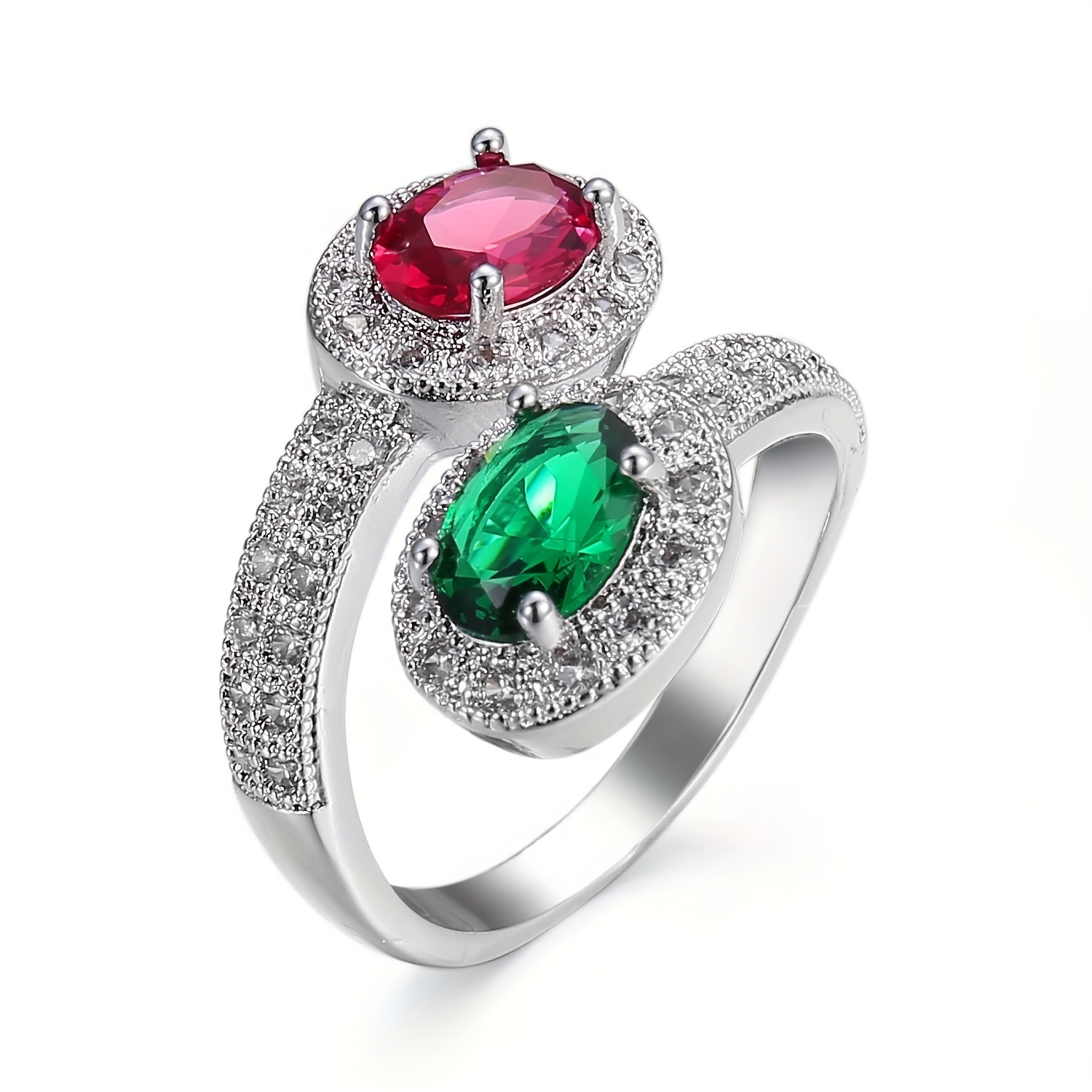 Boho Unisex Wedding Proposal Ring Red & Green Zircon Copper Band